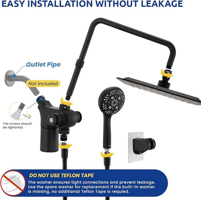 Upgraded Dual Shower Heads Combo, 10 inch Filtered Shower Head with Handheld, 3-Way Rain Shower Head with Filters, 7 Settings Handheld Spray, High Pressure, Height Adjustable (Black)