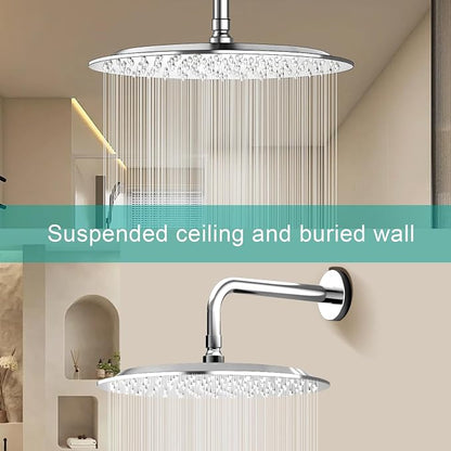 All Metal Rain Shower Head - Heavy Duty Stainless Steel, Easy Install, High Water Flow, Ultra-Thin Modern Design for Bathroom (Chrome, 12)