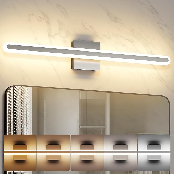 Brushed Nickel Vanity Lights for Bathroom 31.5 Inch LED Bathroom Light Bar | 24W with 5CCT Dimmable, Modern Bathroomakeup Mirror Lights