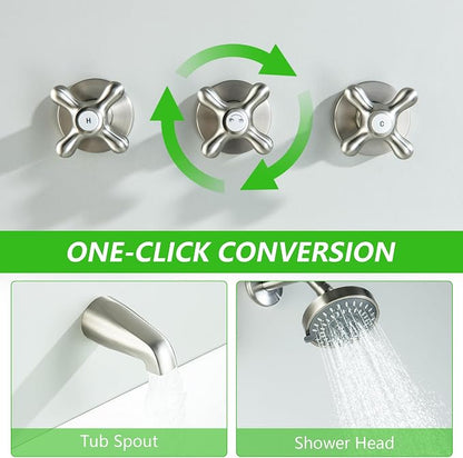 3 Handle Shower Faucet Set with Tub Spout Brushed Nickel Tub and Shower Trim Kit Bathtub Shower Faucets Completes Three Knob
