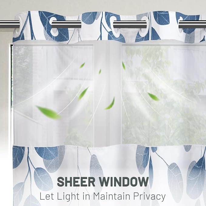 No Hook Floral Shower Curtain with Liner, Blue, 71x74 | Snap in Liner, 3 in 1, Water Repellent, Easy Install, Machine Washable, Hotel Style for Bathroom, Watercolor Pattern