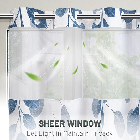 No Hook Floral Shower Curtain with Liner, Blue, 71x74 | Snap in Liner, 3 in 1, Water Repellent, Easy Install, Machine Washable, Hotel Style for Bathroom, Watercolor Pattern