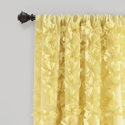 Lush Decor Riley Light Filtering Window Curtain Panel, Single 54" W x 84" L, Yellow - Cute Yellow Curtains for Bedroom - Bow Decor - Coquette Curtains for Windows