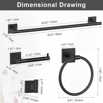 Matte Black Bathroom Hardware Accessories Towel Bar Set, 10 Pieces Bathroom Towel Bar Holder Set, 23.6 Inch Stainless Steel Toilet Paper Holder Towel Racks for Bathroom Wall Mounted