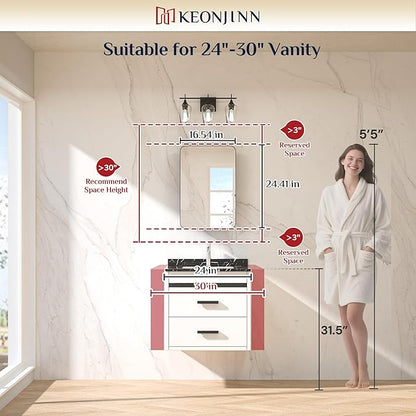 Keonjinn Chrome Medicine Cabinet Mirror 16 x 24 Inch, Recessed Medicine Cabinet for Bathroom, Elegant Stainless Steel Framed, Stepless Adjustable Shelves, in Wall or Surface Mount, Soft Closing