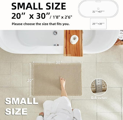 TYUU Waffle Bath Mat, Boho Bathroom Rugs Non Slip, 30x20 Pale Beige | Super Absorbent Quick Dry Bath Rug, Non-Slip Backing, Soft Waffle Washable Farmhouse Bathroom Mats, Tub, Shower & Home Decor
