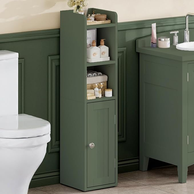 ChooChoo Small Bathroom Storage Cabinet with Adjustable Shelf | 7.1“W * 7.9”D, Corner Floor Cabinet, Narrow Toilet Paper Cabinets, Slim Bathroom Organizers, Small Spaces, Bathroom, Green