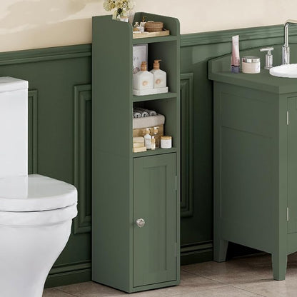 ChooChoo Small Bathroom Storage Cabinet with Adjustable Shelf | 7.1“W * 7.9”D, Corner Floor Cabinet, Narrow Toilet Paper Cabinets, Slim Bathroom Organizers, Small Spaces, Bathroom, Green