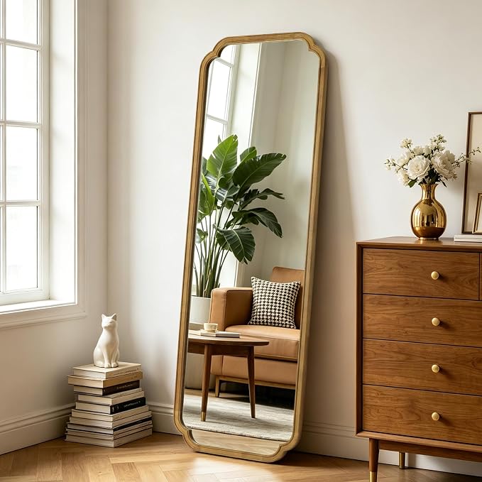 Full Length Mirror Wall Mounted 65"x22", Rustic Wooden Frame Floor Mirror, Large Full Body Mirror for Bedroom, Leaning or Hanging Against Wall, Natural