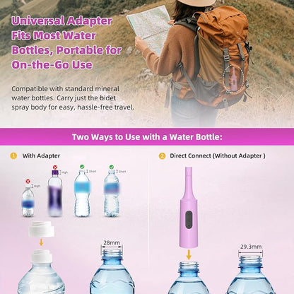 Hibbent Portable Bidet for Travel, High Pressure Electric Handheld Bidet Sprayer, 350-550ML Expandable Bottle for Personal Hygiene, USB-C Rechargeable Waterproof, Travel Sprayer for Women & Men, Pink