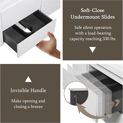 48 Inch Floating Bathroom Vanity Sink,Glossy White | Storage Cabinet Wall Mounted Cabinet, Solid Surface Basin, Soft Close Drawers, Fully Assembled