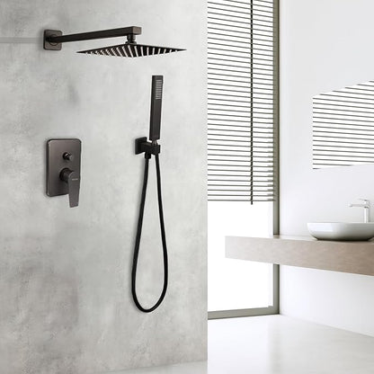 SOLVEX 8 Inch Shower Faucet Set，Shower System Black Stainless Steel Wall Mount Faucet Set with Square High Pressure Showerhead and Handheld Sprayer SP-90110-N