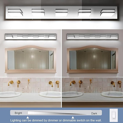 SineRise LED Modern Bathroom Vanity Light Fixtures (5-Light, 40-Inch, Dimmable), Chrome Modern Acrylic Bathroom Wall Lighting Fixtures Over Mirror (Cool White 6000K)