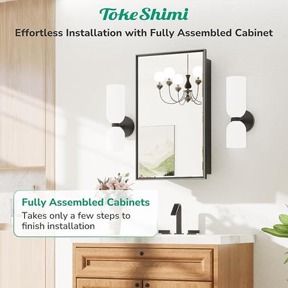TokeShimi 24x36 Recessed Medicine Cabinet with Mirror Wall Mounted, Aluminum Alloy Black Mirrored Medicine Cabinet, Metal Beveled Mirror with Storage for Bathroom Vanity