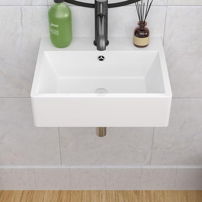 Wall Mount Bathroom Sink 21x16 Inch Rectangle Bathroom Sink | Floating Vessel Sink Rectangle Bathroom Sink Above Counter White Ceramic Basin White Rectangle Porcelain Vessel Sink