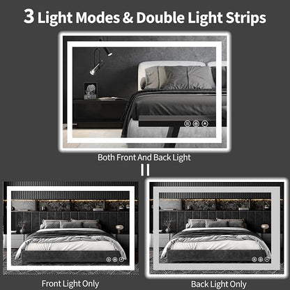 Koonmi 42x36 LED Bathroom Mirror with Light, Anti-Fog, 3 Colors | Backlit + Front Lit, Dimmable Brightness, Shatterproof HD Distortion-Free Tempered Glass, Hardware Included