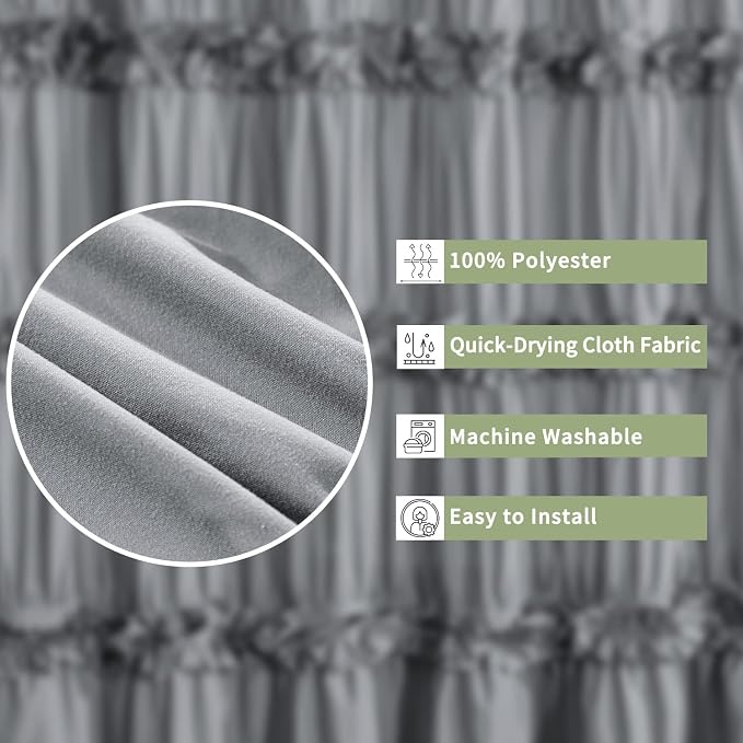 Homechoice Decor Victorian Ruffle Shower Curtain, 72" W x 72" H, Gray | Vintage Handcrafted Bow Tie Bath Curtain for Master Bathroom, Ruched Microfiber Bathroom Curtain with 12 Buttonholes (LQ-10)