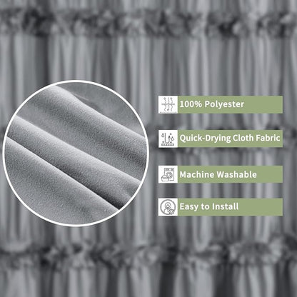 Homechoice Decor Victorian Ruffle Shower Curtain, 72" W x 72" H, Gray | Vintage Handcrafted Bow Tie Bath Curtain for Master Bathroom, Ruched Microfiber Bathroom Curtain with 12 Buttonholes (LQ-10)