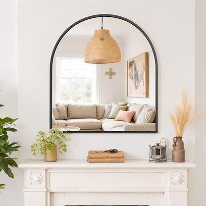 Arched Wall Mirror 32x31 Inch Black Bathroom Vanity Mirror with Metal Frame | Modern Arch Mirror for Bedroom, Living Room, Entryway, Wall Mounted Decorative Mirror