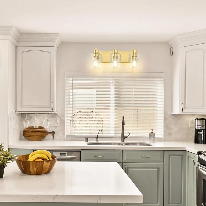 Gold Bathroom Light Fixtures, Bathroom Light Fixtures Over Mirror, Gold Vanity Lamp with Clear Glass