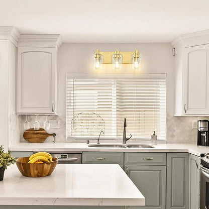 Gold Bathroom Light Fixtures, Bathroom Light Fixtures Over Mirror, Gold Vanity Lamp with Clear Glass