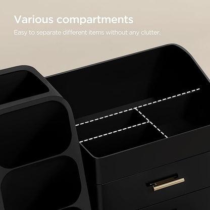 HBlife Cologne Organizer for Men Makeup Organizer with Brush Holder for Vanity, Large Plastic Bathroom Countertop Organizer Skin Care Storage, Fathers Day Gift for Dad Husband, All Black