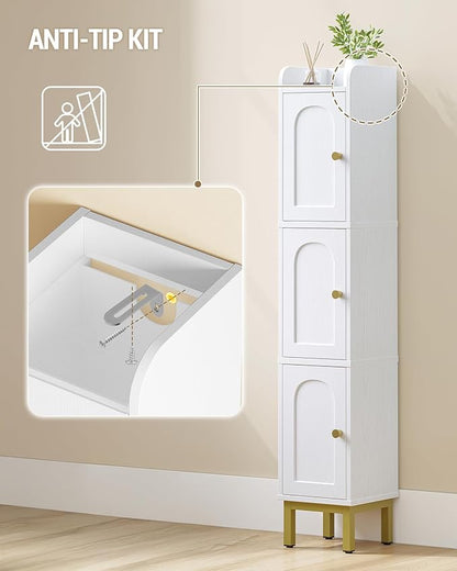Slim Bathroom Storage Cabinet, Narrow Bathroom Organizers and Storage with 4 Adjustable Feet, Laundry Room Organization for Small Space, Kitchen, Living Room, 3 Doors White BC22313G