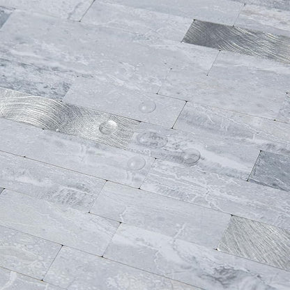 AULIGET 20 Sheets Faux Stone Peel and Stick Backsplash, Light Grey Marble Look PVC Mixed Metal Wall Tiles Stick on Backsplash for Kitchen