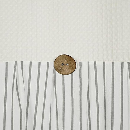 DOSLY IDÉES Farmhouse Shower Curtain, Beige and Gray Striped, Button Curtain, Spa Waffle and Cotton Woven Fabric, Rustic Charm Country Chic Style for Bathroom, 72x96 in