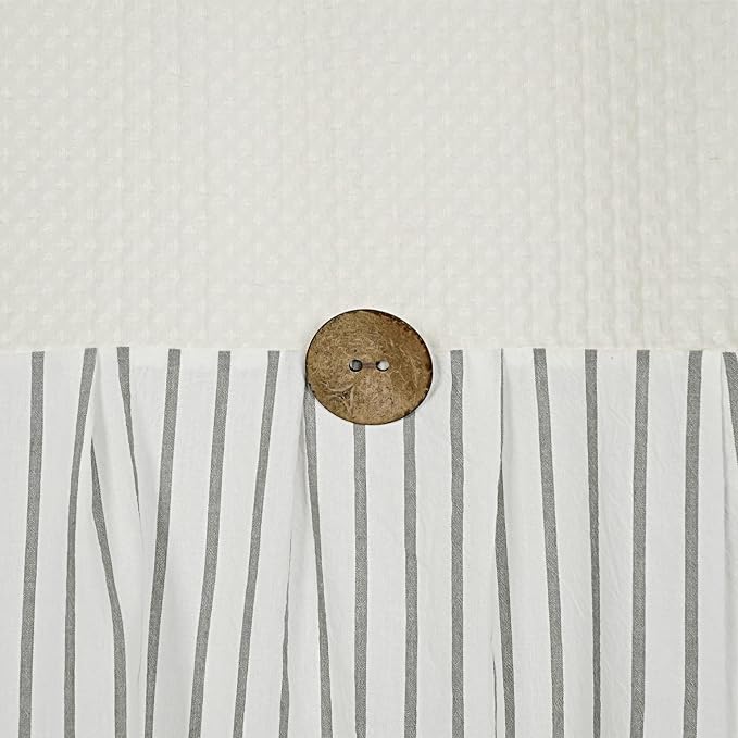 DOSLY IDÉES Farmhouse Shower Curtain, Beige and Gray Striped, Spa Beige Waffle, Button Curtain, Cotton Woven Fabric, Country, Rustic, Shabby Chic, 72x72 in