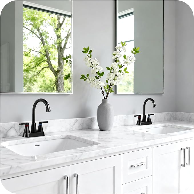 Black Bathroom Faucet 3 Hole, 4 Inch 2-Handle Centerset Bathroom Sink Faucet, Faucet for Bathroom Sink 360° Swivel Bathroom Faucets RV Lavatory Vanity Faucet with Pop-up Drain