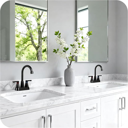 Black Bathroom Faucet 3 Hole, 4 Inch 2-Handle Centerset Bathroom Sink Faucet, Faucet for Bathroom Sink 360° Swivel Bathroom Faucets RV Lavatory Vanity Faucet with Pop-up Drain