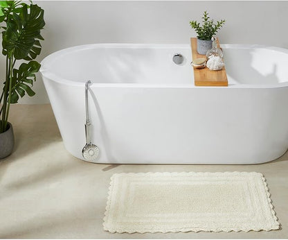 Better Trends Lilly Crochet 21x34 Reversible Bath Rugs and Bath mats for Bathroom, Luxurious 100% Cotton Bath Rug & Water Absorbent Bathroom Mat - Cream Bath Matt