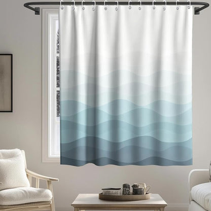 Modern Rustic Shower Curtain, Stripes Ocean Luxury Abstract Nautical Aesthetic Shower Curtains for Bathroom, Waterproof Bath Curtain with Hooks Machine Washable Bathtub Curtains 72x72 Inch Blue