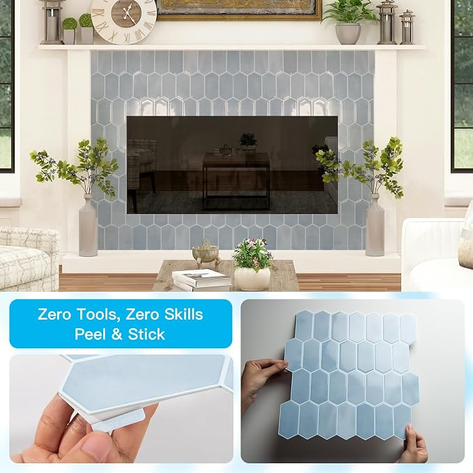 Art3d 10-Sheet Heavy-Duty Peel and Stick Backsplash, Self-Adhesive Vinyl Wall Tiles for Kitchen Countertop Bathroom, Light Blue (Pack of 2)