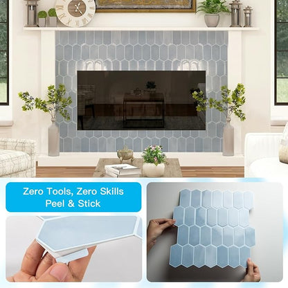 Art3d 10-Sheet Heavy-Duty Peel and Stick Backsplash, Self-Adhesive Vinyl Wall Tiles for Kitchen Countertop Bathroom, Light Blue (Pack of 2)