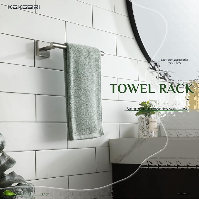 KOKOSIRI Towel Holder Brushed Nickel Bathroom Accessory Hand Towel Bars Wall Mounted Kitchen Cabinet Paper Holder Stainless Steel 2 Pack, B3008BR-P2