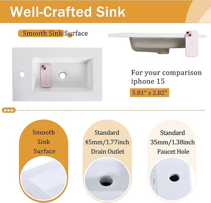 Malwee 22" Floating Bathroom Vanity with Sink, 22 Inch Wall Mounted Bathroom Cabinet Single Sink Combo, with 1 Soft Close Door and White Ceramic Basin Top for Small Space, Space-Saving Design (002PGO)