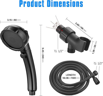 JONKEAN High Pressure Shower Head with Hose for RV Black | Water Saving Handheld with 3 Spray Modes, On Off Switch Shower, Detachable, With Angle-Adjustable Bracket