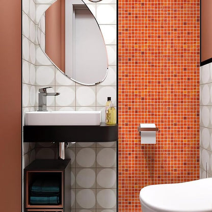 11.5 sq.ft Orange Glass Mosaic Tile for Bathroom, Pool, Kitchen Backsplash | Waterproof Wall & Floor Tile. Heat & frost resistant outdoors. Mesh-mounted easy install. Use any grout. Easy clean. 10pcs.
