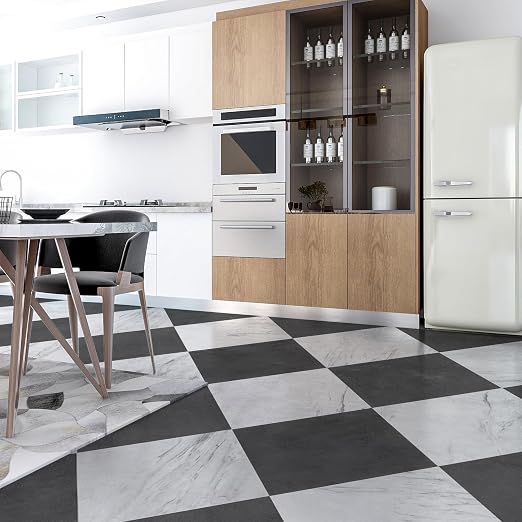 Art3dwallpanels Peel and Stick Floor Tiles 30 Pack 12x12 in Black and White | Peel and Stick, Self Adhesive, Waterproof Vinyl Flooring, Marble Pattern, for Kitchen, Dining Room, Bedrooms, Cover 30 Sq. Ft