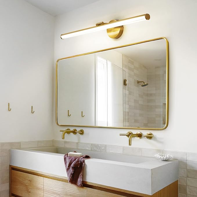 KAISITE Bathroom Lighting Fixture Over Mirror - 30 Inch Gold Vanity Light 24W 4000K Dimmable Modern LED Vanity Light Fixture Rotatable Bath Vanity Light Bar for Bathroom