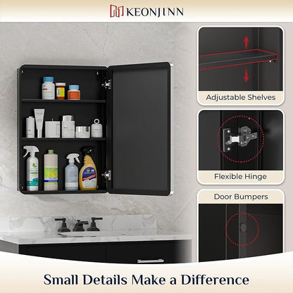 Keonjinn 20 x 32 Inch Chrome Medicine Cabinets for Bathroom with Mirror Adjustable Shelves Stainless Steel Framed Rounded Rectangle Single Door Surface Wall Mounted Silver Bathroom Storage Cabinet | Stainless Steel Framed, Adjustable Shelves, Recessed ...