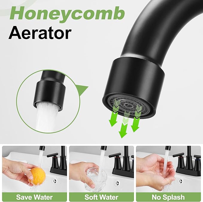 Herogo Matte Black Bathroom Sink Faucet for 3 Holes, 4 Inch Centerset Bathroom Faucet 2-Handle with Pop-Up Drain & Supply Hoses, 18/10 Stainless Steel, for RV Vanity Lavatory