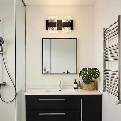 Matte Black Modern LED Bathroom 2-Light Vanity Light Over Mirror | 5CCT Adjustable Lighting, Smoked Acrylic LED Vanity Lights, Wall Sconces for Bathroom, Dimmable 6000K