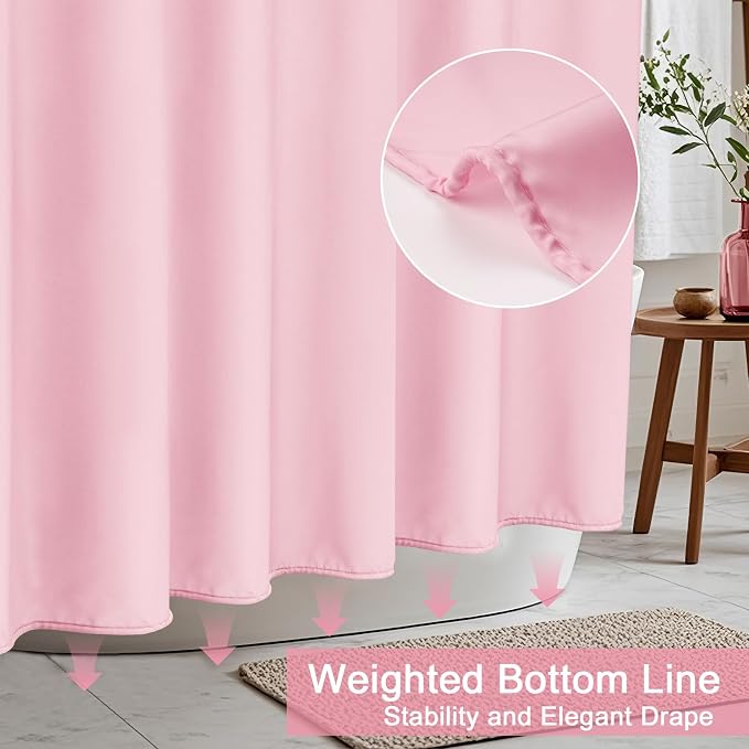 AooHome Extra Long 72x78 inch Shower Liner, Fabric Solid Color Shower Curtain Liner with Hooks, Weighted Hem, Water Repellent, Pink