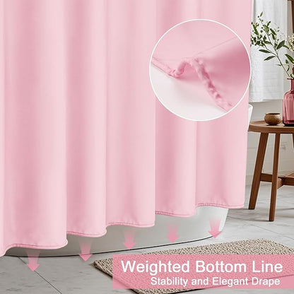 AooHome Extra Long 72x78 inch Shower Liner, Fabric Solid Color Shower Curtain Liner with Hooks, Weighted Hem, Water Repellent, Pink