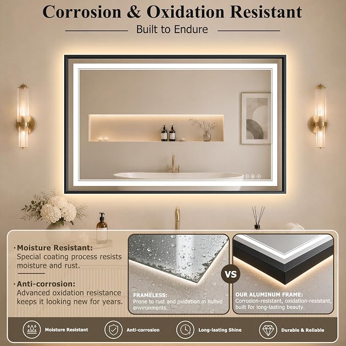 30"x40" LED Bathroom Mirror with Lights, Backlit + Front Lit, Anti-Fog | Lighted Bathroom Mirror with One-Piece Aluminum Alloy Frame, HD Shatterproof Tempered Glass, Dimmable, Memory Function