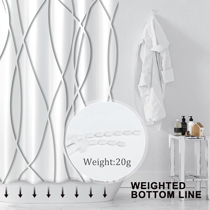 Striped Shower Curtain for Bathroom, Grey Shadow, 72" W x 72" L | with Hooks, Modern Hotel Style, Water Repellent, Washable, Weighted Hem