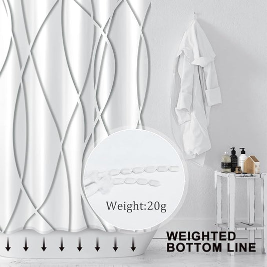 Striped Shower Curtain for Bathroom, Grey Shadow, 72" W x 72" L | with Hooks, Modern Hotel Style, Water Repellent, Washable, Weighted Hem
